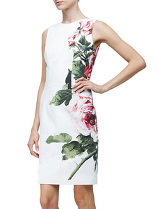 Crewneck sans manches robe Slim Fit Bodycon impression floral robe féminine