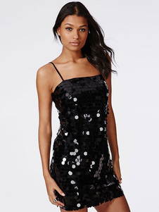 Magnétique robe de club avec paillettes noire unicolore et paillettes