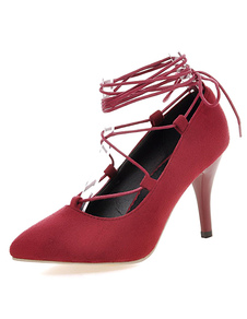 Ballet lacets talons hauts de Chaussures Suede Pointed Pumps