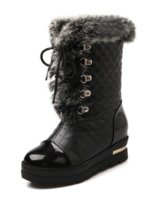 Bottes courtes plate-forme Wedge talon bottes femmes d’hiver matelassé peluche doublure bottillons