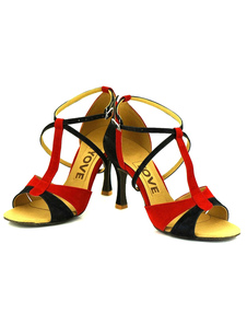 Danse de daim chaussures couleur contraste Open Toe chaussures de danse de salon Vintage féminines