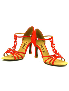 T-line Dance Shoes Chaussures de danse de salon Criss-Cross Satin bout ouvert talon haut féminin