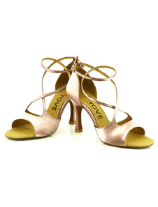 Sangles danse chaussures haut talon Satin bout ouvert Ballroom Dance Shoes femmes
