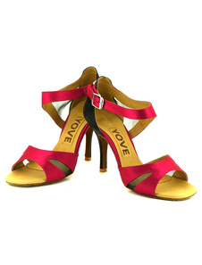 Danse satin Chaussures femmes cheville semelle molle sangle Open Toe talon danse de salon