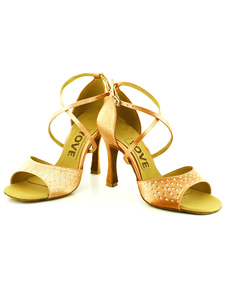 Danse de salon chaussures bout ouvert String enroulement talon chaussures de danse féminines Satin