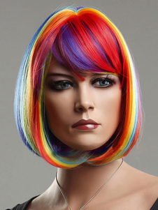 Perruques de courte multicolore en soulignant cheveux ébouriffés droite perruques