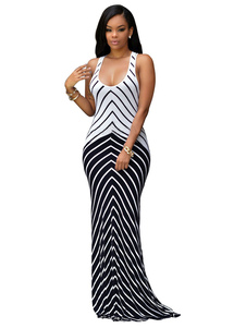 Mono Cross arrière sirène Sexy robe à rayures