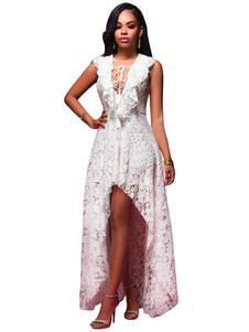 Reffled été de mulet blanc dentelle robe