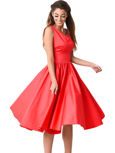 Skater mignonne robe cou sans manches robe rouge féminin de pétoncles