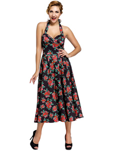 Halter Backless robe Vintage dans l’imprimé Floral