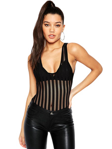 Black Stripes Teddy dos ouvert résille