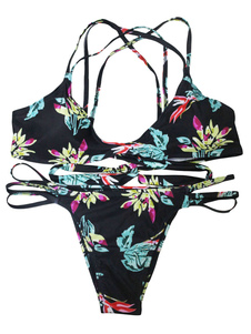 Maillot de bain Sexy Bikini imprimé Floral noir