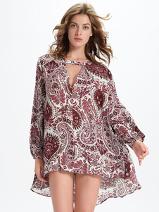 Manches longues T-shirts hauts pour femmes coupes-circuit imprimé haute basse occasionnels surdimens