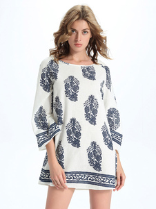 Manches longues Casual imprimé robe d’automne