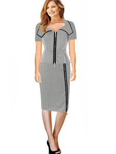 Robe Bodycon gris manches courtes avec détail de Zip