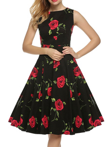 Motif de Rose Noir Bateau robe Vintage