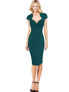 Cap manches crayon vert robe de Womens Midi