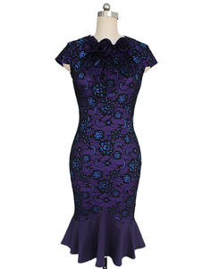 Cap manches embelli collier Midi Purple robe queue de poisson