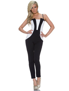Noir et blanc sangles Womens Jumpsuit