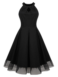 Petite robe noire plissée rétro Womens robe de soirée