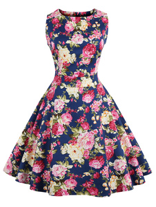 Jupe rétro sans manches robe à fleurs