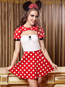 Robe dos nu à pois rouge Halloween Costume féminin
