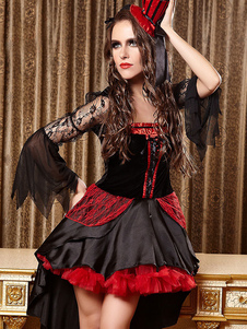 Robe bas haute de la dentelle volants noir Halloween Costume féminin
