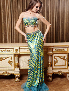 Sequins Backless sirène Costume 2 pièces robe Maxi féminin