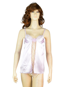 Chemise de nuit dentelle Sexy nuisette mauve clair