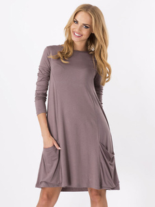 L’été des femmes robes longues manches poches couleur unie coton Casual robes