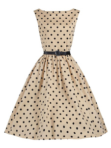 Robe Vintage à pois féminin drapé robe rétro avec ceinture
