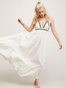 Halter été Maxi robe plongeante cou dos nu Sexy robe longue