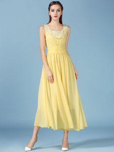 Robe longue sans manches taille haute robe de mousseline Boho