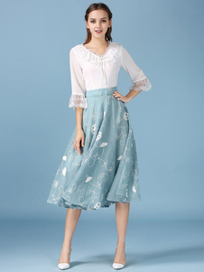 Demi-manchon de v-cou mousseline imprimée façonnage Maxi robe