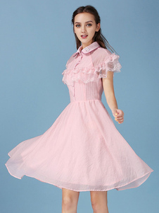 Pink Swing robe manches courtes hiérarchisé Skater robe en dentelle