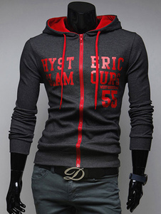 Noir/gris à capuche pour hommes Sweat à capuche avec fermeture à glissière de contraste