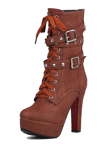 Bottes mi-mollet à bout rond en PU