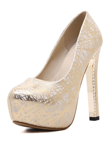 Plateforme talons Slip-on Round Toe pompes talons aiguilles féminin