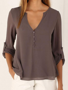 Manches longues T-shirts plissé haute basse Casual mousseline Tops pour femmes