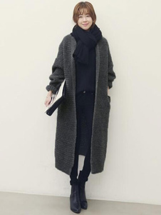 Cardigans longs manches longues poches pull décontracté manteau femmes en gris profond