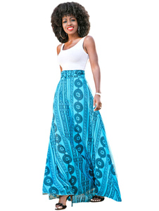 Femmes robe Maxi Bohème imprimé robe longue avec ceinture