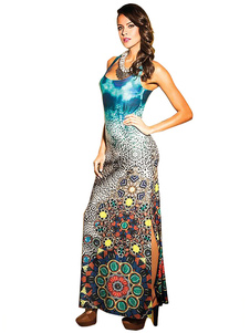 Robe Maxi femmes imprimé côté fente Long Slip robe en bleu clair