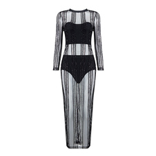 Parti noir robes Sexy pure fourreau féminines en 3 morceaux