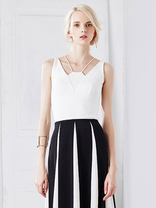 Blanc sangle sans manches débardeur féminin