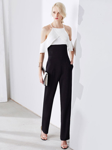 Mono bretelles volants épaule froide Jumpsuit