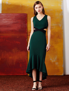 V-Neck Bodycon Maxi robe féminine découpe Slim Fit longue robe de sirène