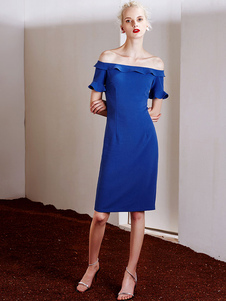 Robe Bodycon bleue hors-la-épaule Ruffle Zipper robe Vintage pour femmes