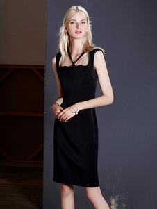 Tirette de sangle noir robe Bodycon féminin Split robe fourreau