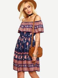 De l’épaule robe Boho imprimé Tribal robe d’été