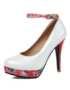 Escarpins à plateforme à talons aigus en PU impression ruban aux chevilles de polyuréthane / PU